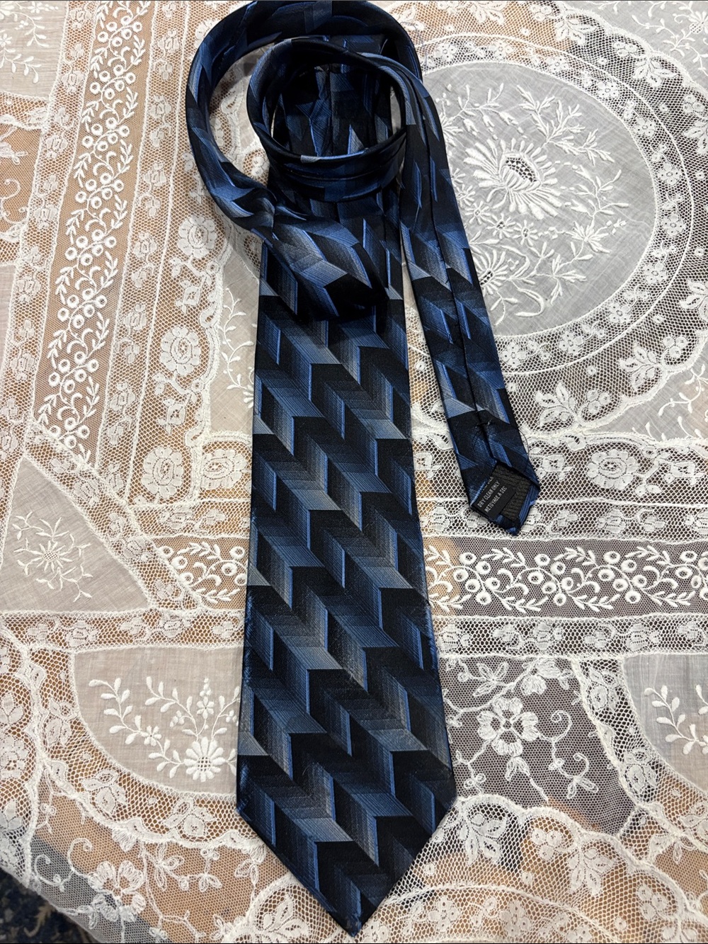 Men's Geometric Pattern Navy Blue Tie
